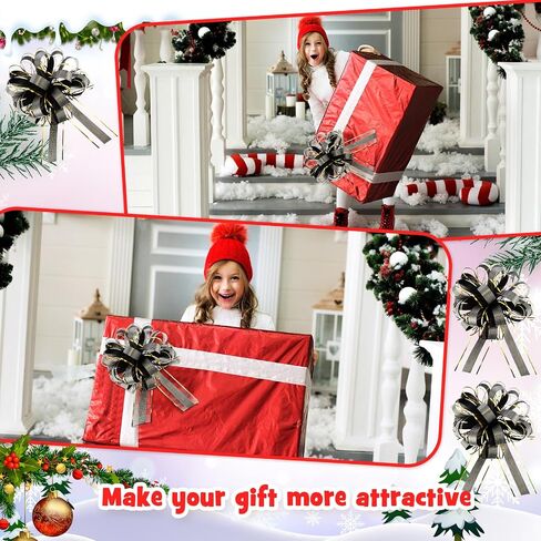 WILLBOND 20 Pieces 10 Inch Christmas Extra Large Pull Bow Gift Wrapping Pull Bow Ribbon Pull Bows for Christmas Wedding Baskets Valentine's Day Bows Multicolor Ribbon Bow (Black) in Saudi Arabia