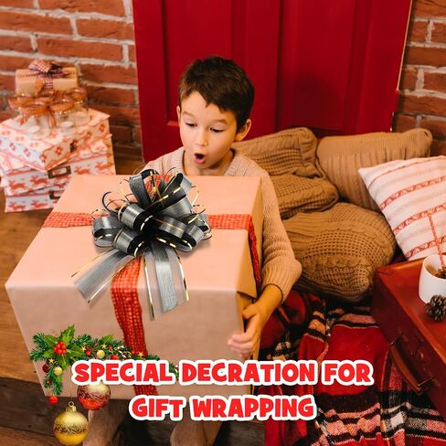 WILLBOND 20 Pieces 10 Inch Christmas Extra Large Pull Bow Gift Wrapping Pull Bow Ribbon Pull Bows for Christmas Wedding Baskets Valentine's Day Bows Multicolor Ribbon Bow (Black) in Saudi Arabia