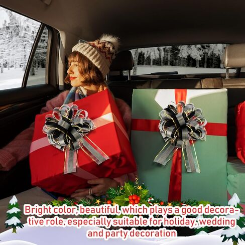 WILLBOND 20 Pieces 10 Inch Christmas Extra Large Pull Bow Gift Wrapping Pull Bow Ribbon Pull Bows for Christmas Wedding Baskets Valentine's Day Bows Multicolor Ribbon Bow (Black) in Saudi Arabia