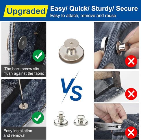 Jean Buttons Replacement 8 Sets - RuWfpz Metal Pant Buttons Tightener, No Sew Removable Instant Buttons for Jeans Suspender, Nailess Jean Rivets in Kuwait