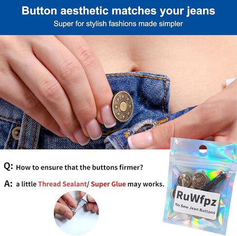 Jean Buttons Replacement 8 Sets - RuWfpz Metal Pant Buttons Tightener, No Sew Removable Instant Buttons for Jeans Suspender, Nailess Jean Rivets in Kuwait