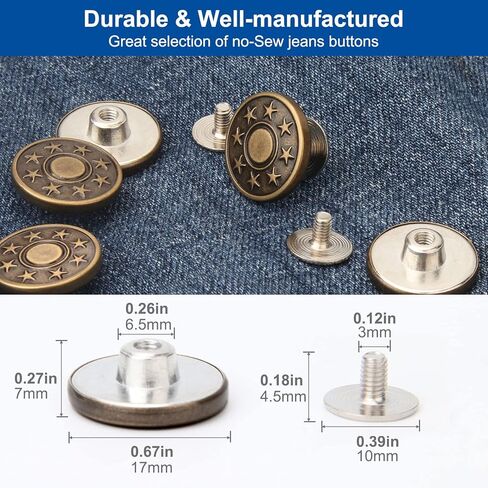 Jean Buttons Replacement 8 Sets - RuWfpz Metal Pant Buttons Tightener, No Sew Removable Instant Buttons for Jeans Suspender, Nailess Jean Rivets in Kuwait