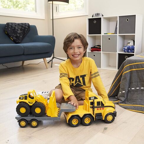 CatToysOfficial, CAT Construction Heavy Mover, Semi Truck and Trailer with Mini Crew Wheel Loader, Lights and Sounds, Ages 3 and Up,Yellow in Kuwait