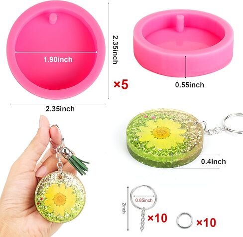 سلسلة مفاتيح من السيليكون لقوالب الراتنج، 4 قطع من قوالب صب إيبوكسي دائرية لمفاتيح RFID / متتبع المفاتيح مع 10 قطع حلقات مفاتيح in Kuwait