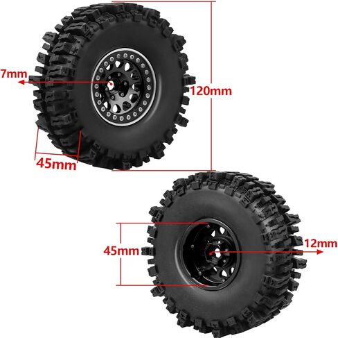HobbyPark Soft Rubber 1/10 RC Crawler 1.9 Mud Slingers Tires 4.7inch 120mm and 1.9 Beadlocks Wheels Set for Scale RC4WD Axial SCX10 TRX4 Redcat Gen 8 Good Grip w/Foams (Black Rims) in Saudi Arabia
