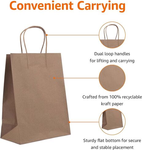 Amazon Basics Kraft Paper Bags (Small, Medium, Large) 25 pieces each, 75 Count, White in Saudi Arabia