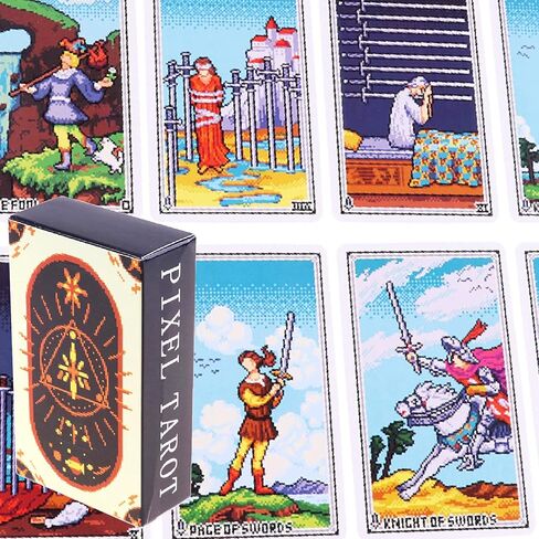 mrdiyshisha Pixel Tarot، مجموعة مكونة من 78 بطاقة تحية للعصر الذهبي لألعاب الفيديو المنقطة - حجم الجيب: 3.98 بوصة × 2.32 بوصة in Kuwait