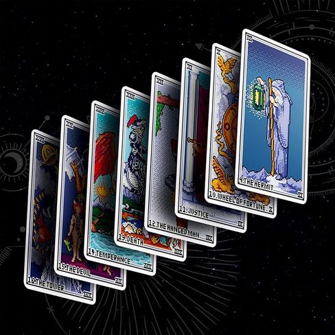mrdiyshisha Pixel Tarot، مجموعة مكونة من 78 بطاقة تحية للعصر الذهبي لألعاب الفيديو المنقطة - حجم الجيب: 3.98 بوصة × 2.32 بوصة in Kuwait