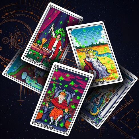 mrdiyshisha Pixel Tarot، مجموعة مكونة من 78 بطاقة تحية للعصر الذهبي لألعاب الفيديو المنقطة - حجم الجيب: 3.98 بوصة × 2.32 بوصة in Kuwait