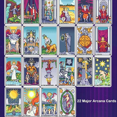 mrdiyshisha Pixel Tarot، مجموعة مكونة من 78 بطاقة تحية للعصر الذهبي لألعاب الفيديو المنقطة - حجم الجيب: 3.98 بوصة × 2.32 بوصة in Kuwait