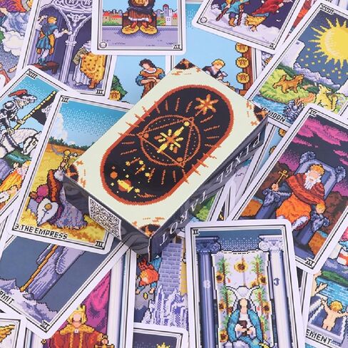 mrdiyshisha Pixel Tarot، مجموعة مكونة من 78 بطاقة تحية للعصر الذهبي لألعاب الفيديو المنقطة - حجم الجيب: 3.98 بوصة × 2.32 بوصة in Kuwait