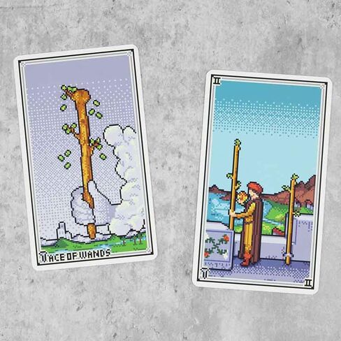 mrdiyshisha Pixel Tarot، مجموعة مكونة من 78 بطاقة تحية للعصر الذهبي لألعاب الفيديو المنقطة - حجم الجيب: 3.98 بوصة × 2.32 بوصة in Kuwait
