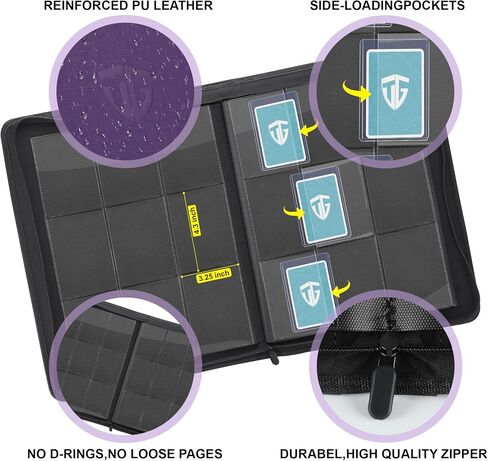 Toploader Binder,Holds 216 Toploaders,9 Pocket Top Loader Binder with Sleeves for 3"x4" Rigid Toploaders Hard Cases,Top loader Binders for TCG, MTG Card Binder, Trading Cards Binder(Black) in Kuwait