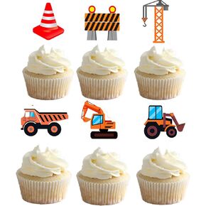 24pcs Construction Cupcake Toppers Dump Truck Excavator Tractor Party Cupcake Decorations construction cupcake topper for Construction Theme Baby Shower Kids Birthday Party Supplies in Saudi Arabia