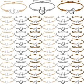 Sureio 48 Pcs Horse Bracelet Gifts Bulk Horse Party Favors Cowgirl Bracelets Western Bracelet Horseshoe Jewelry Adjustable Rope Braided Bracelets for Girls Women Teen Country Party Equestrian Lovers in Saudi Arabia