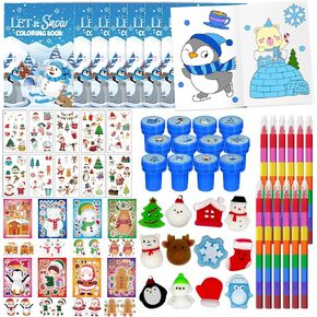 72 Pieces Winter Frozen Party Favors Winter Arctic Animals Coloring Books Squishy Gift Stacking Crayons Tattoo DIY Sticker Stampers Class Reward Prizes Pinata Filler for Christmas Holiday Winter Party