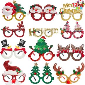 جويين 12 قطعة من نظارات حفلات الكريسماس مع نظارات لامعة للكريسماس، اطار نظارات لامعة للحفلات التنكرية وحفلات الكريسماس وهدايا العطلات وكشك الصور in Kuwait