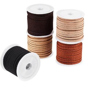 PandaHall 7 Colors 2.5mm Faux Suede Leather Cord, 38 Yards Imitation Leather Lacing Flat Leather String Leather Lace Strip Braiding Beading Cord for Jewelry Neckalce Bracelet Craft Making