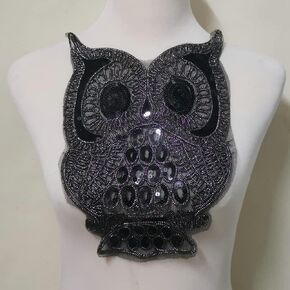 Fashion Patch Sequins Black Owl Head Embroidery Clothing Repair DIY Handmade Patch (Black Owl)