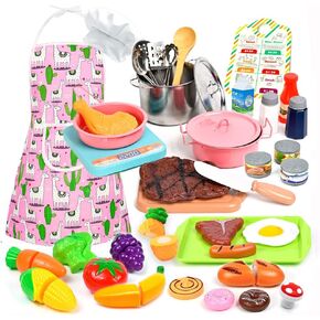 Kids Play Kitchen Accessories Set,36Pcs Stainless Steel Play Pots and Pans Sets for Kids,Toddler Pretend Cooking Playset with Play Food Set,Utensils Cookware Toys Gift for Girls Boys (Green)