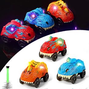 Save Unicorn Tracks Cars Replacement only, Dino Track Cars for Tracks Glow in The Dark, Car Tracks Accessories with 3 Flashing LED Lights, Compatible with Most Car Tracks for Kids Boys and Girl(6pack)