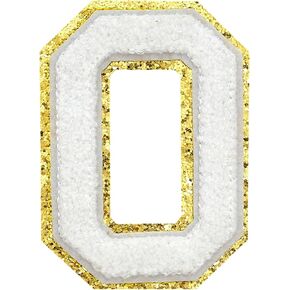 3Pcs Chenille Number Patch Gold Glitter Iron on Patches Varsity Letter Patches Chenille Embroidered Patches Sew On Patches for Clothing Hat Bags Jackets Shirt (Gold, 0) in Kuwait