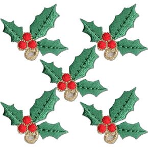 Christmas Patches | Iron On Embroidered Appliques - Holiday Embellishments for Clothing, Jackets, Backpacks, and Decorations (Christmas Holly)