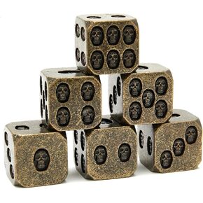 مجموعة النرد المعدنية Tbrand D6، مجموعة نرد جمجمة مرصعة بـ 6 نرد DND Dungeons and Dragons، مخمل أسود مجاني، برونزي in Kuwait