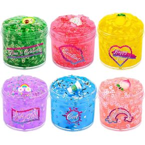 Clear Slime Kit 6 Pack, Premade Crunchy Slime Set DIY Birthday Slime Party Favors for Girls Boys 10-12, Non Sticky Jelly Cube Slime Cute Charms, Peach Cake Avocado Pineapple Crystal Clear Slime Kit in Kuwait