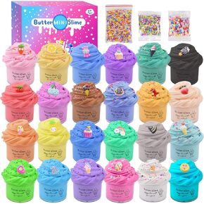Mini Butter Slime Kit for Kids 24 Pack, DIY Slime Toys, with Unicorn, Mermaid, Candy, and Rainbow Slime, Party Favors, Birthday Gift, Stretchy and Non-Sticky, Stress Relief Toy for Girls and Boys in Kuwait