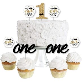 Big Dot of Happiness 1st Birthday Little Mr. Onederful - Dessert Cupcake Toppers - Boy First Birthday Party Clear Treat Picks - Set of 24
