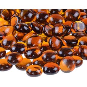 KINGOU Flat Glass Gems/Marbles/Stones/Beads for Vase Filler, Table Scatter, Games - 1 Lbs (17-19mm, Approx. 3/4")-Amber