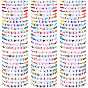 Ecation 96 Pcs Kids Friendship Bracelets Inspirational Stretch Bracelets Y2k Colorful Beaded Bracelets Bulk Cute Adjustable Flat Letter Bracelets for Girls Women Jewelry Party Favors Friend Xmas Gifts