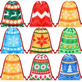 Xuniea 24 Pcs Christmas Drawstring Bags 10 x 7 Inch Holiday Goodie Bags Reusable Ugly Sweater Gift Bag Small Treat Wrapping Bags for Winter Xmas Party Favor Supplies