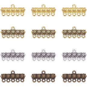 PH PandaHall 120pcs Necklace Connector, 3 Color Rectangle Multi Strand Bracelet Layer Clasp Pendant Bails Chandelier Drop Earrings Chains Tags Charms with 3 Hole in Kuwait