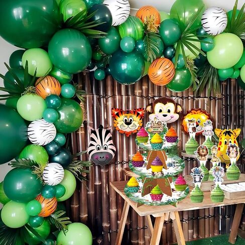 حامل كعك على شكل شجرة كبيرة في الغابة مع 24 قطعة علوية من كب كيك على شكل حيوانات سفاري زهرية، حامل حلوى واحد من 3 طبقات، حامل كب كيك في الغابة لسفاري الغابة البرية لتزيين حفلات أعياد الميلاد وحفلات استقبال المولود الجديد in Kuwait