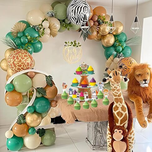 حامل كعك على شكل شجرة كبيرة في الغابة مع 24 قطعة علوية من كب كيك على شكل حيوانات سفاري زهرية، حامل حلوى واحد من 3 طبقات، حامل كب كيك في الغابة لسفاري الغابة البرية لتزيين حفلات أعياد الميلاد وحفلات استقبال المولود الجديد in Kuwait