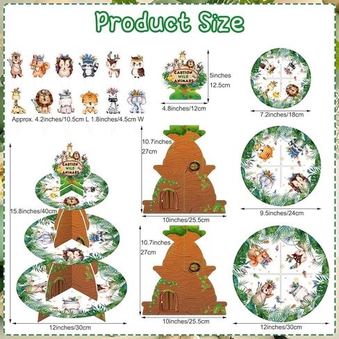 حامل كعك على شكل شجرة كبيرة في الغابة مع 24 قطعة علوية من كب كيك على شكل حيوانات سفاري زهرية، حامل حلوى واحد من 3 طبقات، حامل كب كيك في الغابة لسفاري الغابة البرية لتزيين حفلات أعياد الميلاد وحفلات استقبال المولود الجديد in Kuwait