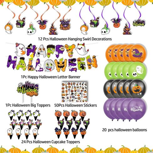 مجموعة لوازم تزيين حفلات عيد الشكر من ENVEN 108 قطعة، لافتة عيد الشكر السعيدة، ملصقات دوامات معلقة، مجموعات ديكورات الحفلات للأطفال، مجموعة حفلات عيد الشكر (متعددة) in Kuwait