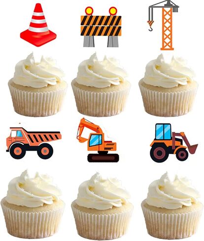 24pcs Construction Cupcake Toppers Dump Truck Excavator Tractor Party Cupcake Decorations construction cupcake topper for Construction Theme Baby Shower Kids Birthday Party Supplies in Saudi Arabia