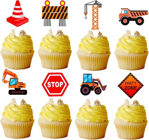 24pcs Construction Cupcake Toppers Dump Truck Excavator Tractor Party Cupcake Decorations construction cupcake topper for Construction Theme Baby Shower Kids Birthday Party Supplies in Saudi Arabia