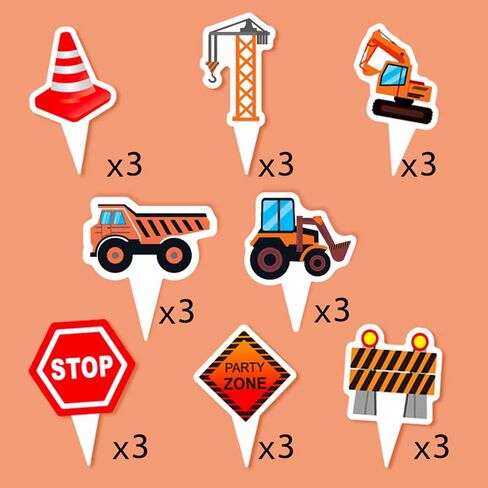 24pcs Construction Cupcake Toppers Dump Truck Excavator Tractor Party Cupcake Decorations construction cupcake topper for Construction Theme Baby Shower Kids Birthday Party Supplies in Saudi Arabia