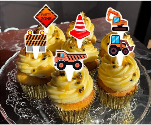 24pcs Construction Cupcake Toppers Dump Truck Excavator Tractor Party Cupcake Decorations construction cupcake topper for Construction Theme Baby Shower Kids Birthday Party Supplies in Saudi Arabia