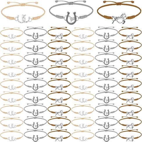 Sureio 48 Pcs Horse Bracelet Gifts Bulk Horse Party Favors Cowgirl Bracelets Western Bracelet Horseshoe Jewelry Adjustable Rope Braided Bracelets for Girls Women Teen Country Party Equestrian Lovers in Saudi Arabia