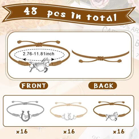 Sureio 48 Pcs Horse Bracelet Gifts Bulk Horse Party Favors Cowgirl Bracelets Western Bracelet Horseshoe Jewelry Adjustable Rope Braided Bracelets for Girls Women Teen Country Party Equestrian Lovers in Saudi Arabia