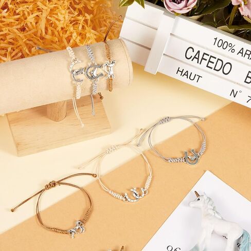 Sureio 48 Pcs Horse Bracelet Gifts Bulk Horse Party Favors Cowgirl Bracelets Western Bracelet Horseshoe Jewelry Adjustable Rope Braided Bracelets for Girls Women Teen Country Party Equestrian Lovers in Saudi Arabia