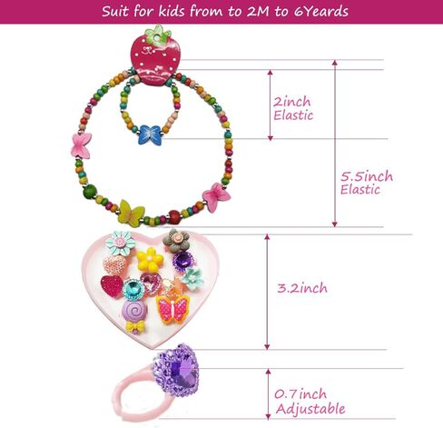 مجوهرات الأطفال من 7كوين - للبنات الصغار والأطفال الصغار - قلادة فراشة قابلة للتمدد، خاتم، مجموعة أساور - مجوهرات وإكسسوارات تنكرية رائعة للأطفال للعب التظاهري والتأنق. in Kuwait