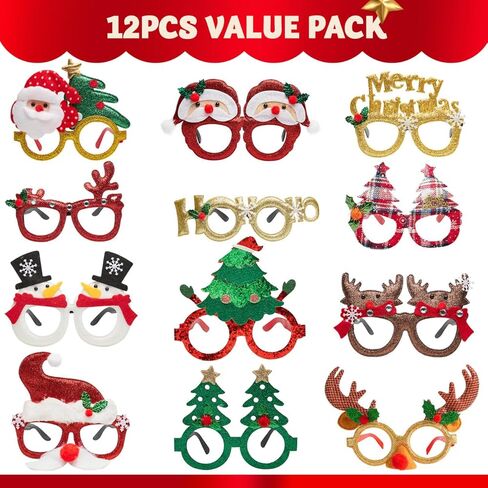 جويين 12 قطعة من نظارات حفلات الكريسماس مع نظارات لامعة للكريسماس، اطار نظارات لامعة للحفلات التنكرية وحفلات الكريسماس وهدايا العطلات وكشك الصور in Kuwait