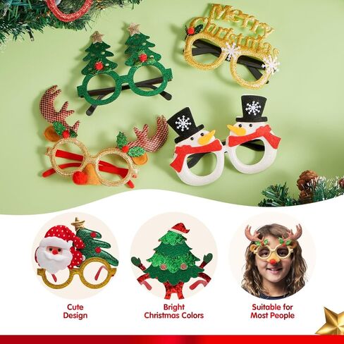 جويين 12 قطعة من نظارات حفلات الكريسماس مع نظارات لامعة للكريسماس، اطار نظارات لامعة للحفلات التنكرية وحفلات الكريسماس وهدايا العطلات وكشك الصور in Kuwait