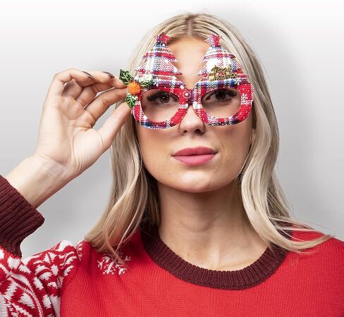 جويين 12 قطعة من نظارات حفلات الكريسماس مع نظارات لامعة للكريسماس، اطار نظارات لامعة للحفلات التنكرية وحفلات الكريسماس وهدايا العطلات وكشك الصور in Kuwait